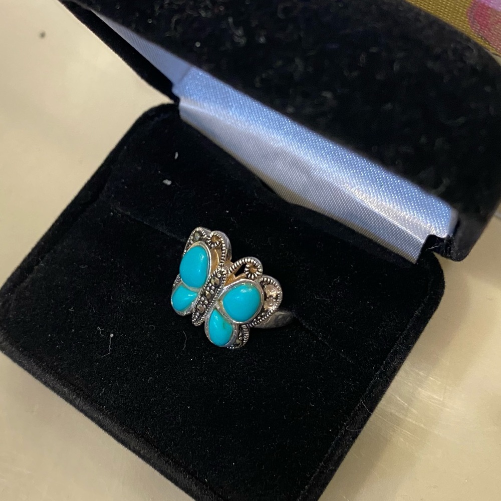 Silver turquoise butterfly ring size 7 free with $15+ purchase